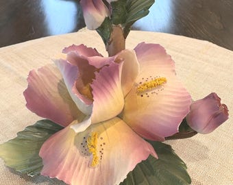 Vintage AMC Capodimonte Pink Iris Porcelain Flower Figurine Made in Italy
