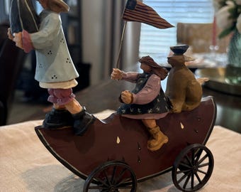 Williraye Studio Outer Bird Bribe Figurine WW1433 1996 Birdseed Cart Folk Art Sculpture Cat Girl Americana Decor