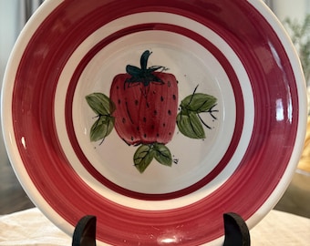 Vintage Japan Ironstone Strawberry Serving Bowl Hand Painted Scalloped Cottage Kitchen