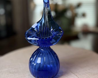 Vintage Cobalt Blue Jack-in-the-Pulpit Art Glass Vase