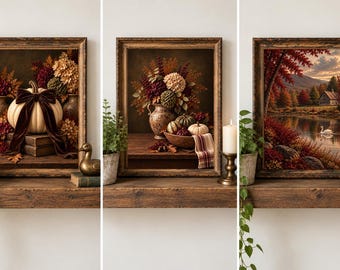 Moody Autumn Wall Art Set of 3, Vintage Fall Printable Art, Digital Download