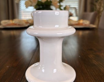 Vintage White Ceramic Hurricane Candle Lamp Base | Unmarked Pottery Candle Holder | Replacement Hurricane Base