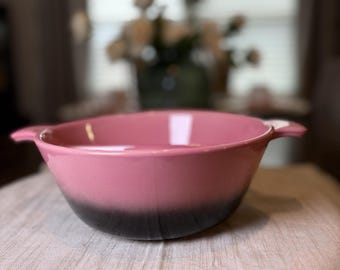 Vintage Hull Pottery No 35 Divided Casserole Dish Pink Black Ombre MCM USA Oven Proof