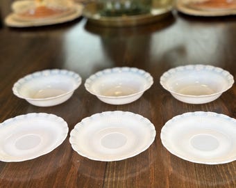 Vintage MacBeth Evans Petalware Monax Bowls Saucers Set of 6 White Depression Glass