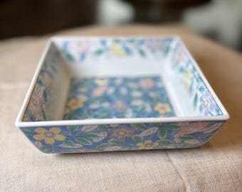 Vintage Andrea by Sadek Floral Porcelain Bowl Made in Japan Blue Pastel Square Serving Bowl