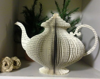 Book page Teapot & cup~Wedding Centerpiece~Book club~Mother's Day~Tea Party