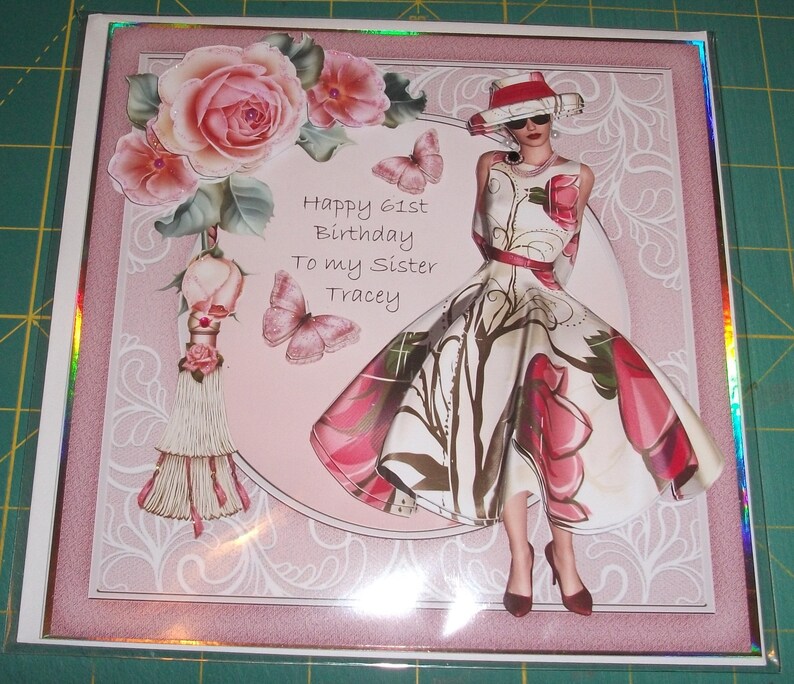 Female Birthday Card Art Deco Lady in Floral Dress and Hat 3D | Etsy UK
