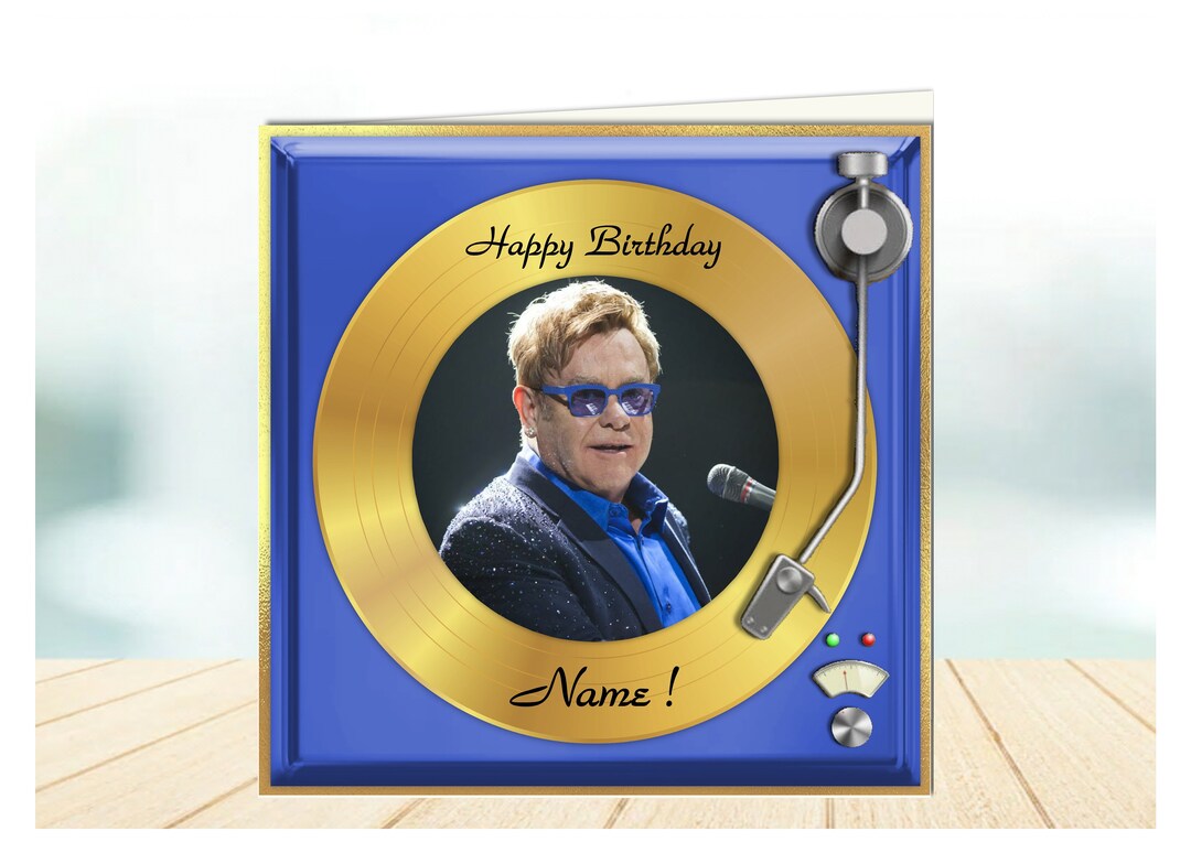 Elton John Themed Birthday Cards With Personalisation, Retro Turntable ...