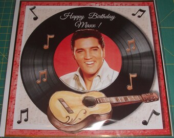 Elvis themed birthday card, Happy Birthday Card, Male or Female Card, Music themed Card,Handmade in Scotland, 3D Decoupage Card, 4 sizes