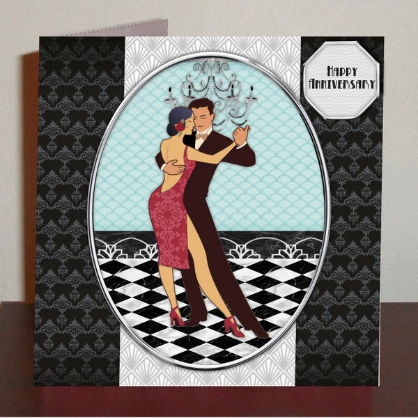Anniversary Art Deco Tango Dancing couples card for "Strictly " fans