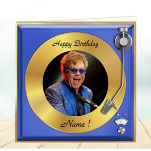 Elton John Themed Birthday Cards With Personalisation, Retro Turntable ...