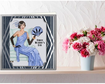 Art Deco Mother's Day cards  with elegant lady in various colours