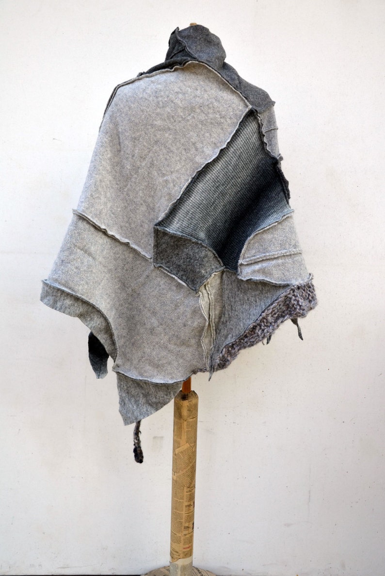 Boho Wool Felt Hand knited patchwork shawl warm grey silver | Etsy