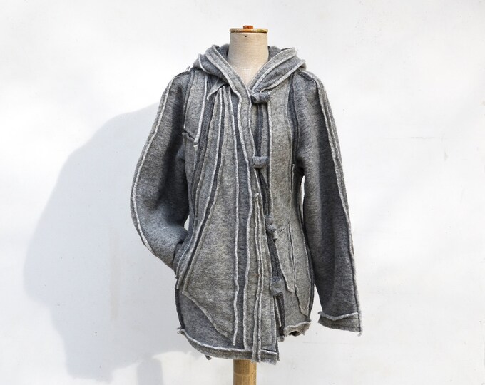 Felted Wool Hoody Jacket Short Coat Grey Steamed Wool Fabric Etsy