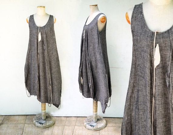 European 100% Linen Dress M Size Woman Unique Fashion Design, Eco Friendly  Look Hemp Clothing Flax Asymmetrical Art to Wear Linen Clothing 8 