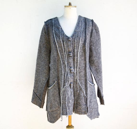 Long Jacket Felted Wool Unique Art to Wear M Size Grey | Etsy