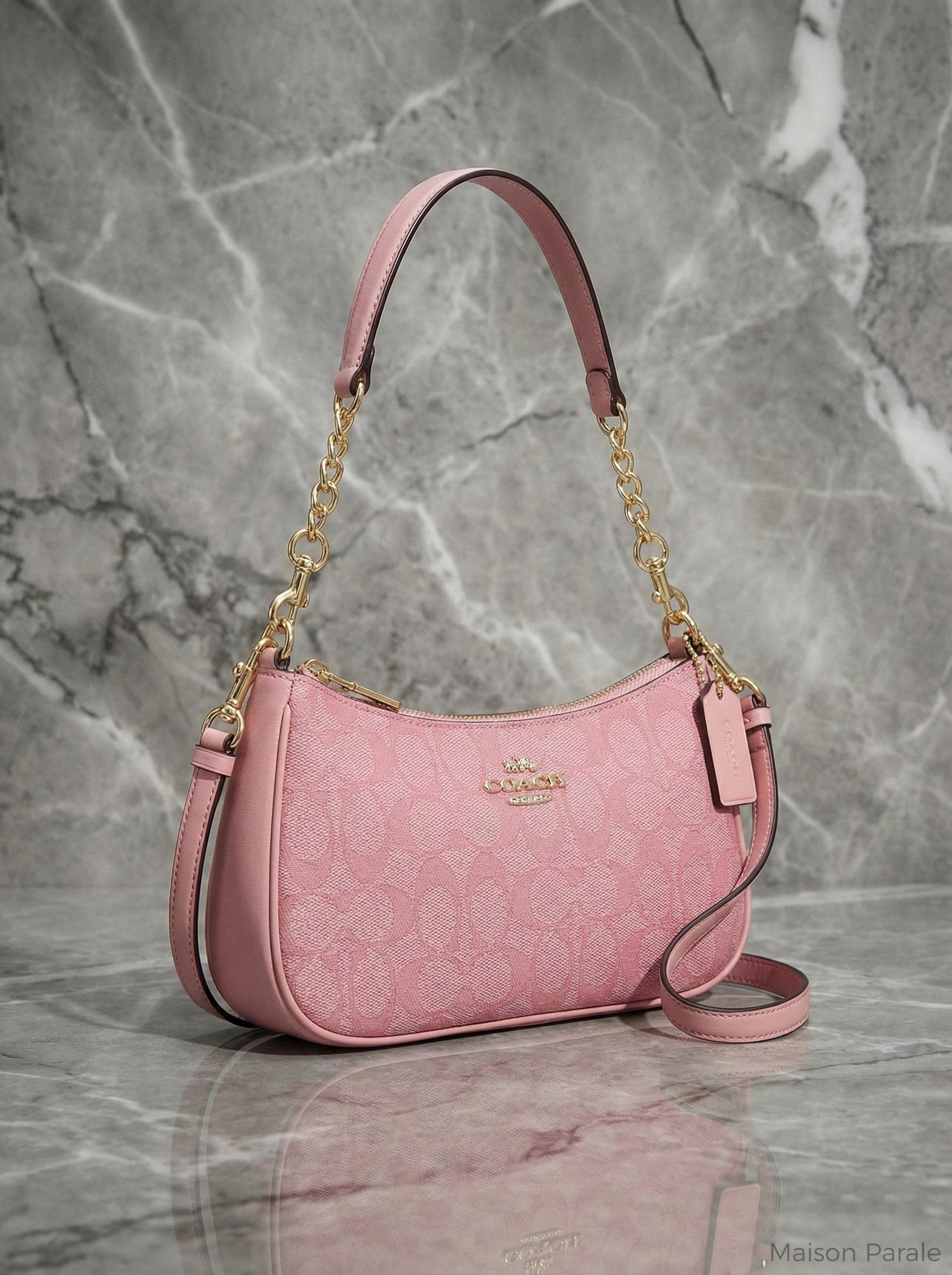 Pink Coach Bag - Etsy Canada COACH Shoulder bag Pink Gold Lame Ribbon