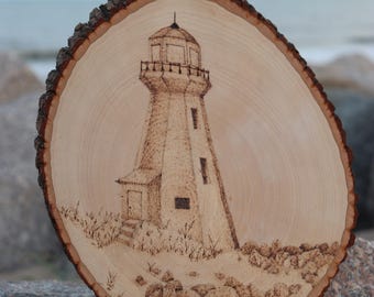 Wood Burned Lighthouse | Coastal | Pyrography | Handmade