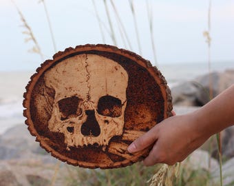 Wood Burned Skull | Handmade | Gothic | Rustic | Pyrography Art
