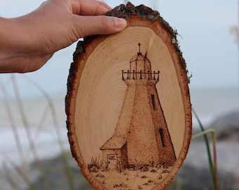 Small Wood Burned Lighthouse | Coastal | Handmade | Pyrography