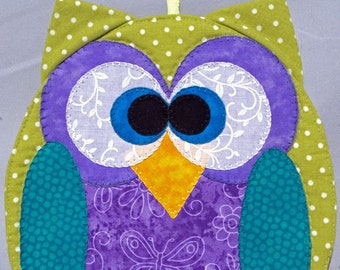 Horned Owl Mug Rug - Sage and Teal