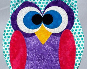 Horned Owl Mug Rug - Blue Dots