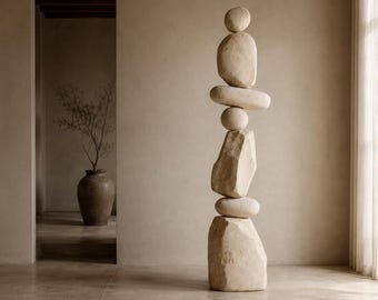 Large Sculptural Totem Floor Decor, Stone Look Wabi Sabi Foam Sculpture