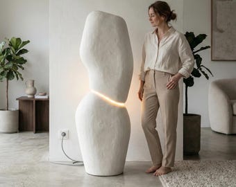 Sculptural Plaster Floor Lamp, Organic Totem Light, Handmade Minimalist Lamp, Concrete Style Home Decor