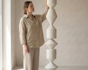 Large Modern Sculptural Totem - Minimalist Organic Art Column Handmade Plaster Coated Art Object