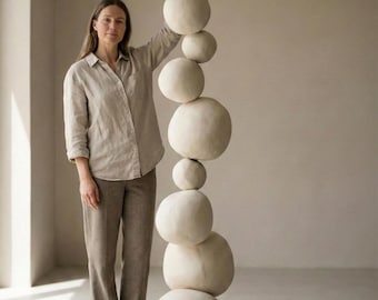 Minimal Sculptural Totem Floor Decor – Handmade Plaster Coated Styrofoam Sculpture – Modern Organic Art Object