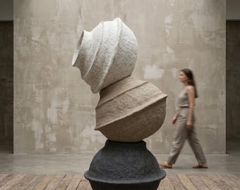 Sculptural Totem Floor Decor – Textured Mineral Plaster Column Art Piece