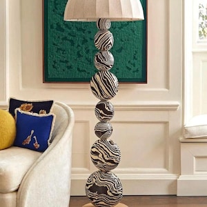 Handmade Sculptural Zebra Design Mushroom Floor Lamp – Stacked Sphere Totem Lamp – Modern Art Lighting