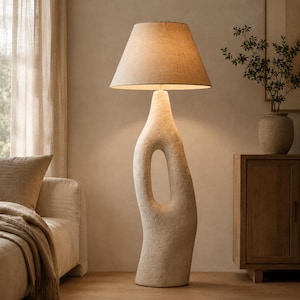 Organic Sculptural Floor Lamp, Handmade Textured Plaster Lighting