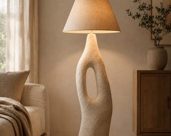 Organic Sculptural Floor Lamp, Handmade Textured Plaster Lighting