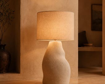 Sculptural Table Lamp, Handmade Plaster Lamp, Organic Bedside Light