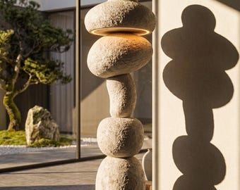 Handmade Sculptural Floor Lamp – Textured Plaster Stone Finish, Wabi Sabi Minimal Light
