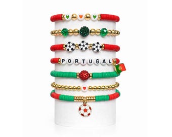 Portugal Fan Schmuck | Fußball WM 2026 Armbänder | Rot Grün Gold Armbänder
