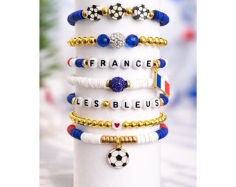 Frankreich Fußball Armband-Stapel | Les Bleus Armband Set | Französische Flagge Schmuck | WM Armbänder