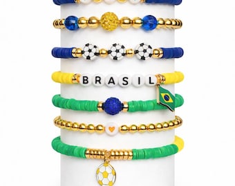 Mundial 2026 / Brasil [Brasil] Pulsera de fútbol apilable Regalo para aficionados Joyería para el día del partido
