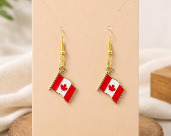 World Cup 2026 | Canada Flag Earrings Gold Dangle Earrings for Soccer Fans