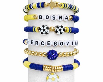 Mundial 2026 / Bosnia [Bosna] Pulsera de fútbol apilable Regalo para aficionados Joyería para el día del partido