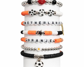 Mundial 2026 / Pulsera apilable de fútbol de los Países Bajos Regalo para aficionados Joyería para el día del partido