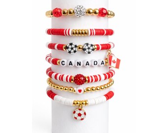 World Cup 2026 | Canada Soccer Bracelet Stack Red White Gold Canadian Flag Beaded Set
