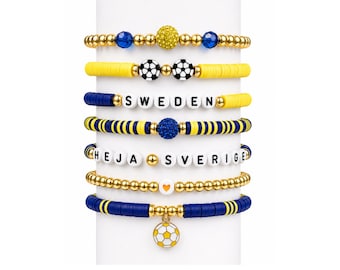 World Cup 2026 | Sweden [Heja Sverige] Soccer Bracelet Stack Fan Gift Game Day Jewelry