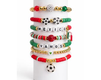 World Cup 2026 | Mexico Soccer Bracelet Stack Green Red Gold Beaded Set Vamos Mexico