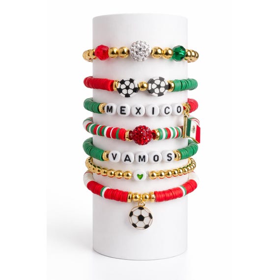 World Cup 2026 | Mexico Soccer Bracelet Stack Green Red Gold