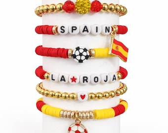 Mundial 2026 / Pulsera apilable de fútbol de España Regalo para aficionados Joyería para el día del partido