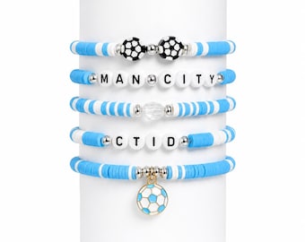 Manchester City Inspired Bracelet Stack | Sky Blue Soccer Football Jewelry Set | CTID | Blue Moon