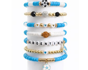 Mundial 2026 / Argentina - Pulsera apilable de fútbol - Regalo para aficionados - Joyería para el día del partido