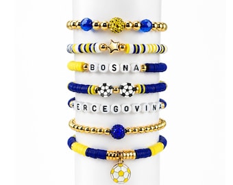 Mundial 2026 / Bosnia [Bosna] Pulsera de fútbol apilable Regalo para aficionados Joyería para el día del partido